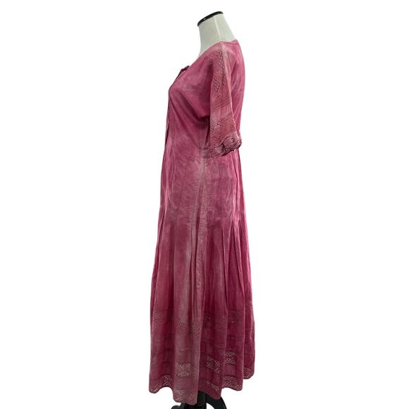 LoveshackFancy Edie Bordeaux Pink Tie Dye Cotton Midi Dress - Picture 7 of 12